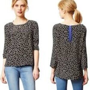 Maeve by Anthropologie Heart Print 100% Silk Top Size XS